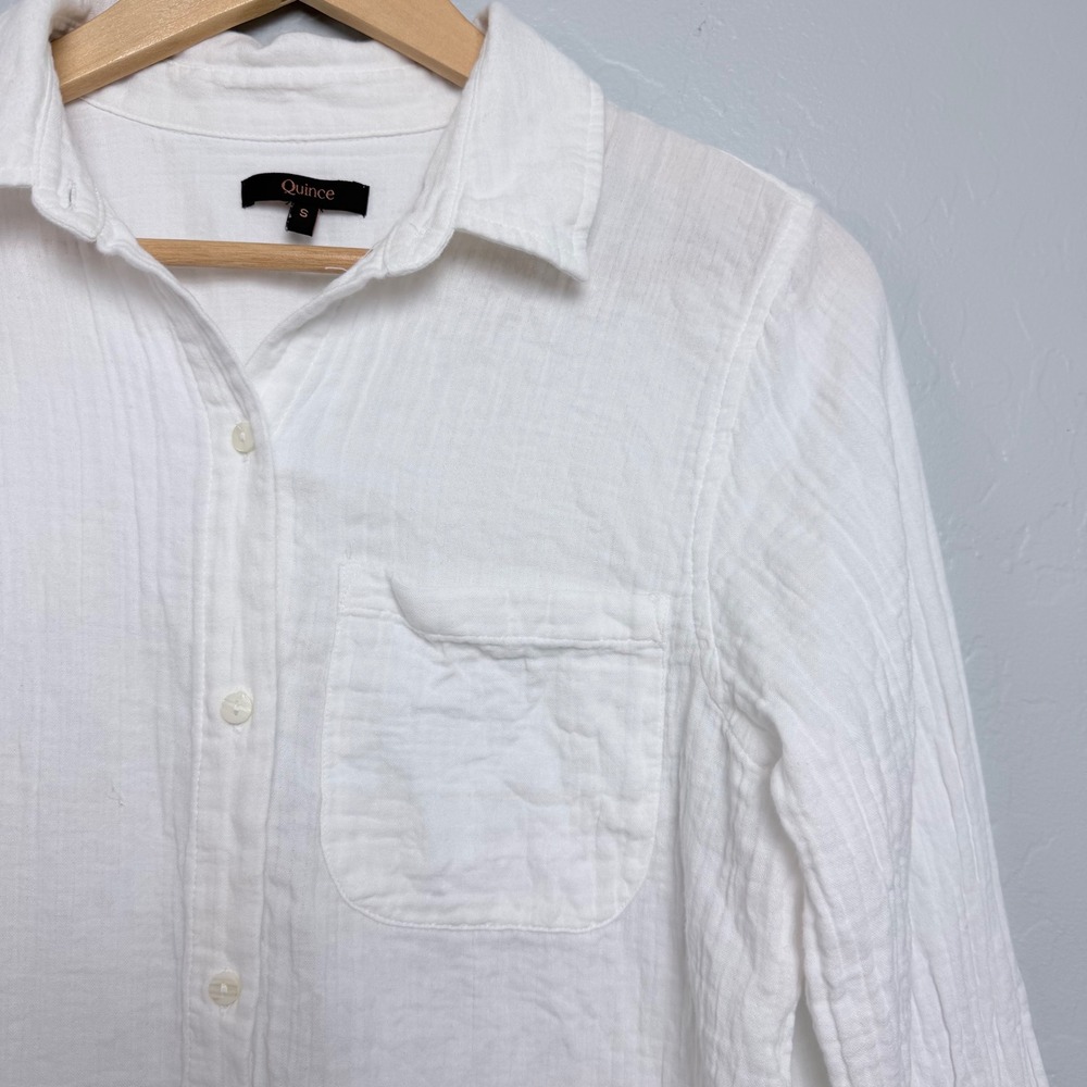 Quince White 100% Organic Cotton Gauze Long Sleeve Button Down Shirt Small - Picture 4 of 10
